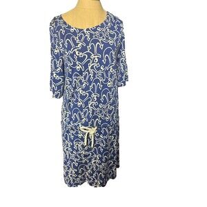 Lilly Pulitzer Royal Blue Anchor Print Nautical Blouson Dress Silk/Cotton XS